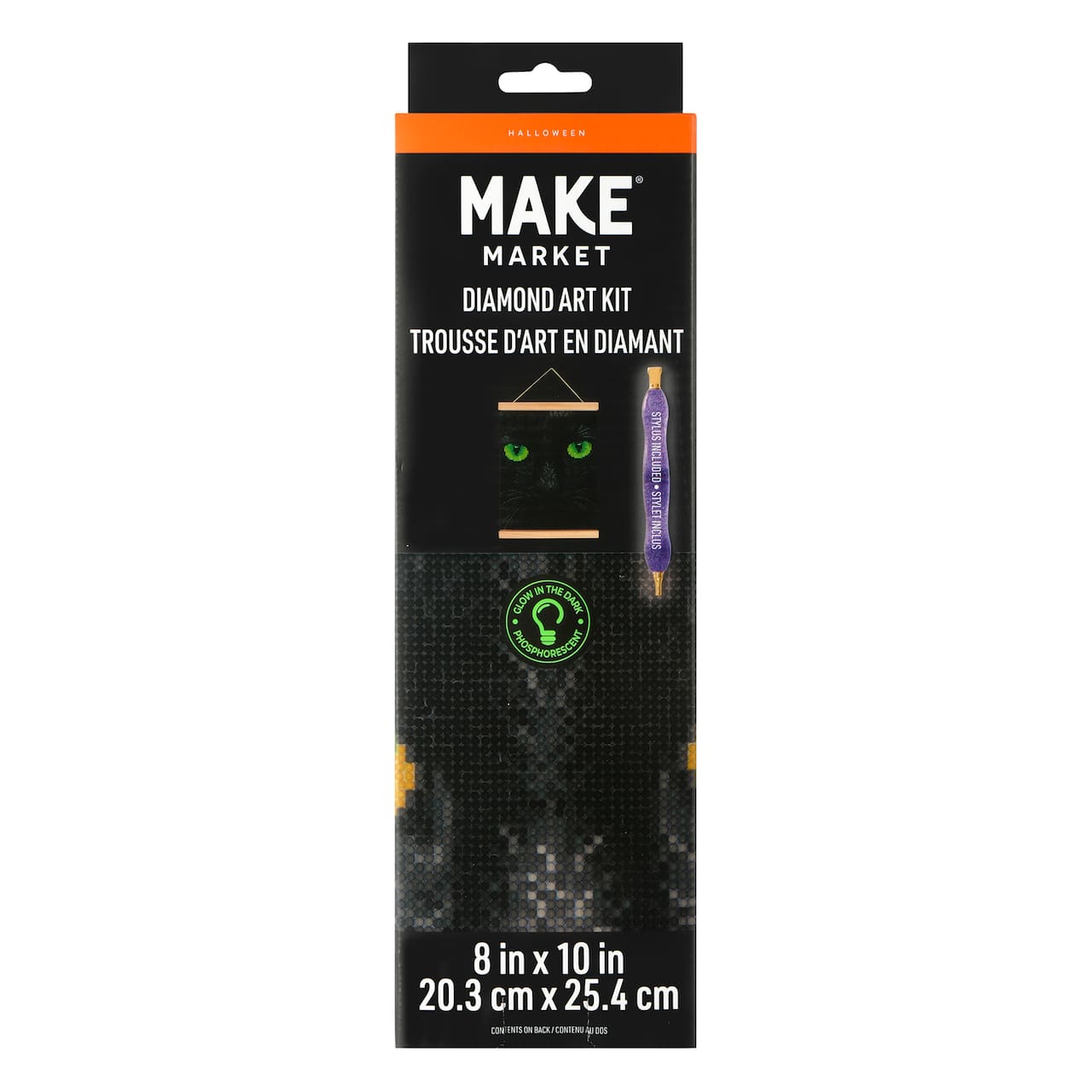 8" x 10" Black Cat Glow-in-the-Dark Diamond Art Kit with Magnetic Frame by Make Market®